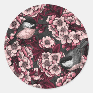 Sticker Rond Jardin de cerisier nocturne
