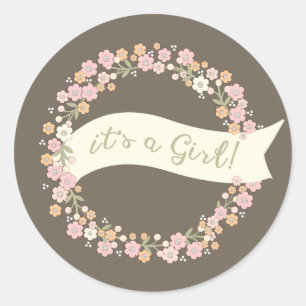 Sticker Rond Jardin de charme Floral Wreath Girl Baby shower