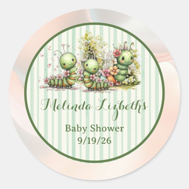 Sticker Rond Jardin de Chenille Mignon Fête de Bébé (Devant)