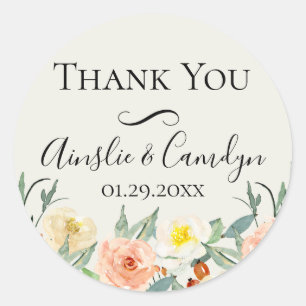 Sticker Rond Jardin De Fleurs Mariage Merci Favoriser