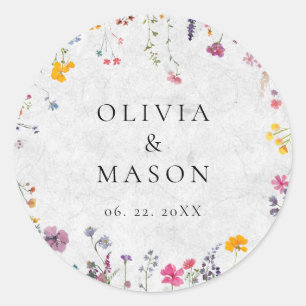 Sticker Rond Jardin de Fleurs Sauvages Moderne Floral Ivoire Ma