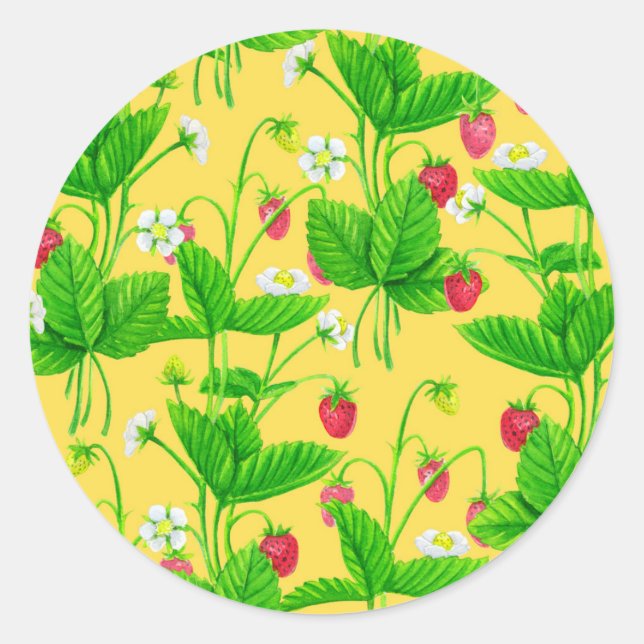 Sticker Rond Jardin de fraise sur jaune (Devant)