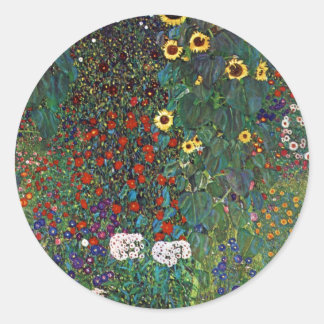 Sticker Rond Jardin de la ferme Gustav Klimt avec tournesols