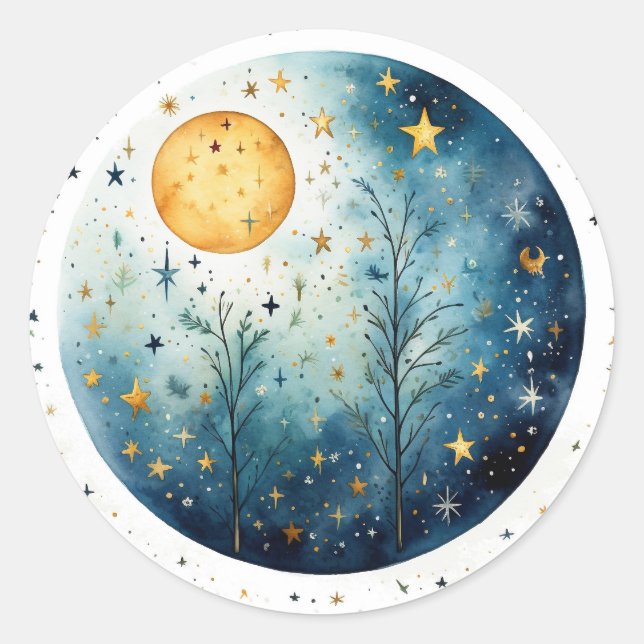 Sticker Rond Jardin de la forêt nocturne au clair de lune (Devant)