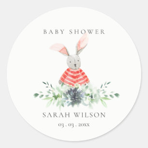 Sticker Rond Jardin de lapin rose mignon Baby shower de feuilla