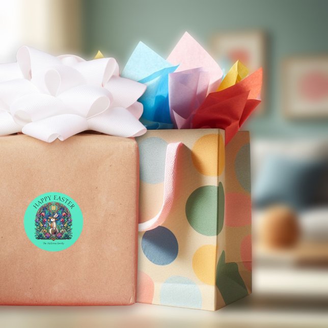 Sticker Rond Jardin de lapin vert à la menthe Verre tendu Pâque (Créateur téléchargé)