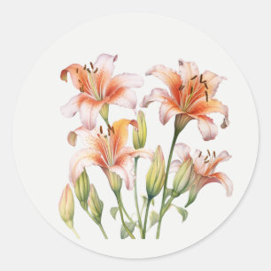 Sticker Rond Jardin de lys roses art floral