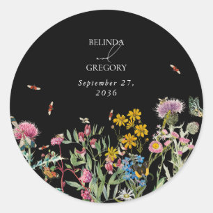 Sticker Rond Jardin de mariage bohème noir à l'aquarelle avec f