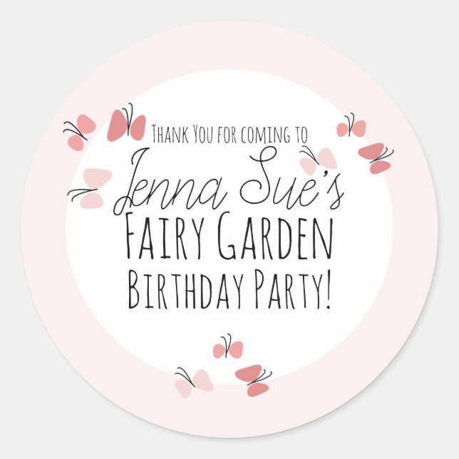 Sticker Rond Jardin de papillons Anniversaire Rose    (Devant)