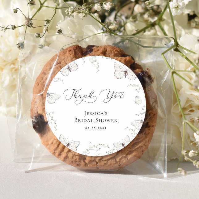 Sticker Rond Jardin de papillons blancs Remerciement pour la fê (Créateur téléchargé)