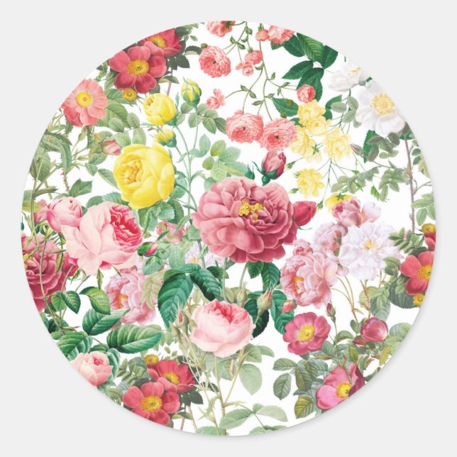 Sticker Rond Jardin de printemps Vintage Rose (Devant)