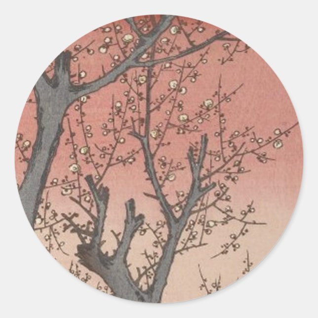 Sticker Rond Jardin de prune fleuri d'arbre japonais (Devant)
