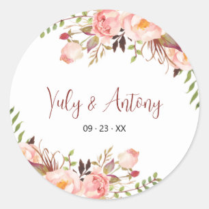 Sticker Rond Jardin de roses au blush aquarelle - Art de sceau