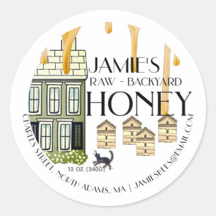 Sticker Rond Jardin de séchage Miel Cottage ruches Chat