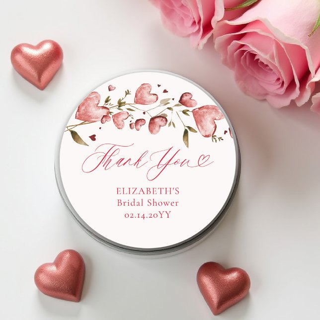 Sticker Rond Jardin de vignes de l'amour de Saint-Valentin Show (valentine bridal shower sticker brunch bubbly watercolor hearts showered with love garden party)