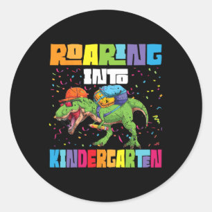 Sticker Rond Jardin D'Enfants Dinosaure T Rex Retour À L'École 