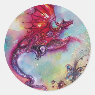 STICKER ROND JARDIN DES OMBRES PERDUES - DRAGON ROUGE VOLANT