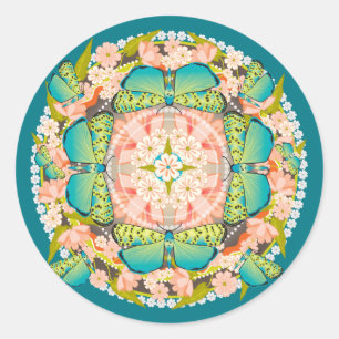 Sticker Rond Jardin des papillons
