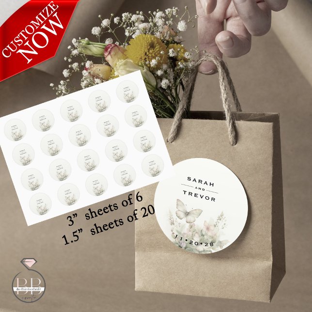 Sticker Rond Jardin des papillons enchantés (Easy to customize)