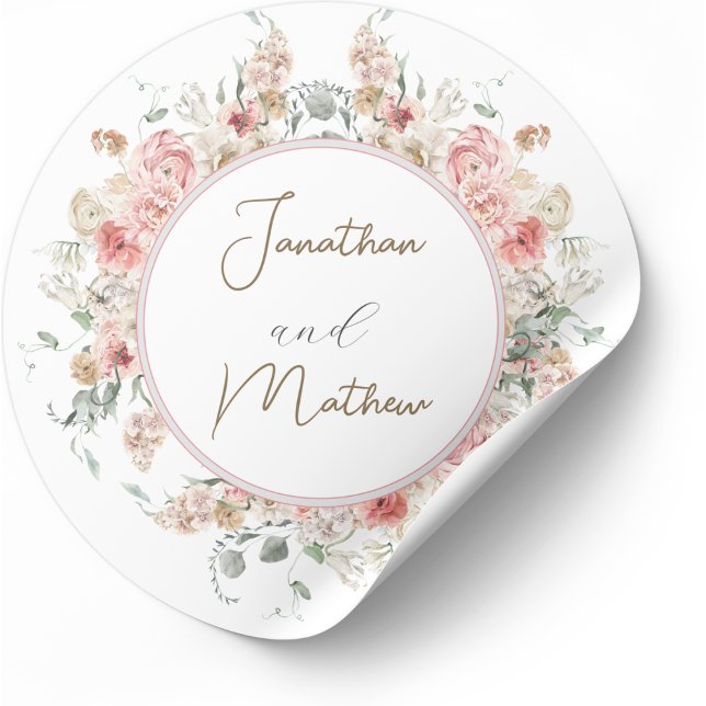 Sticker Rond Jardin d'été Aquarelle Mariage floral (Summer Garden Watercolour Floral Wedding Classic Round Sticker
)