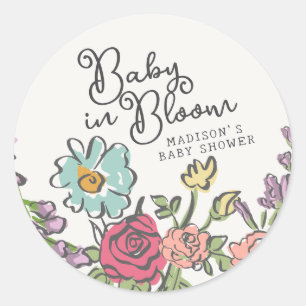 Sticker Rond Jardin d'été Baby shower floral brillant
