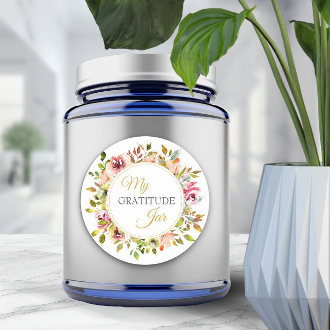 Sticker Rond Jardin d'été Floral Merci Gratitude Jar (Summer Garden Floral Thank You Gratitude Jar Classic Round Sticker)