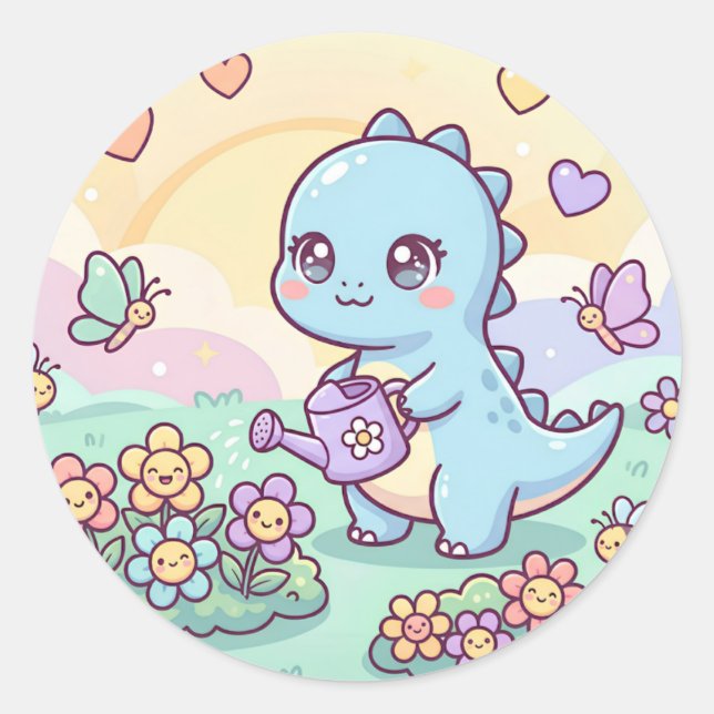 Sticker Rond Jardin Dino Happy (Devant)