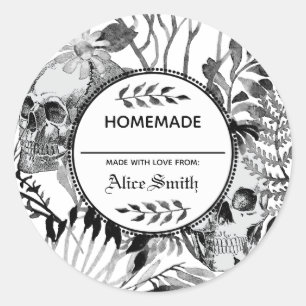 Sticker Rond Jardin du crâne aquarelle