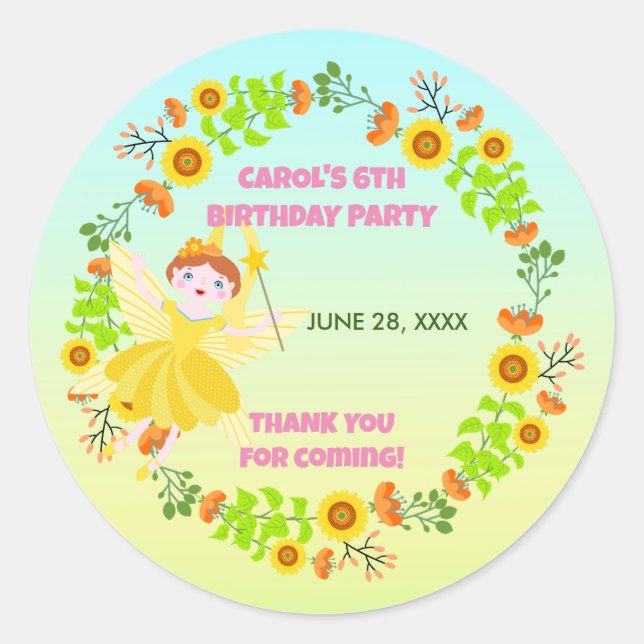 Sticker Rond Jardin Fée avec amis animaux de compagnie Fête d'a (Devant)