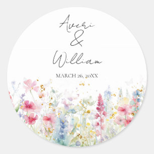Sticker Rond Jardin Fleur Aquarelle Moderne Boho Mariage