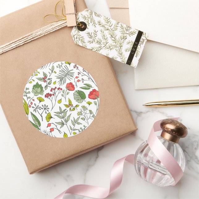 Sticker Rond Jardin Fleur sauvage botanique (Cadeaux)