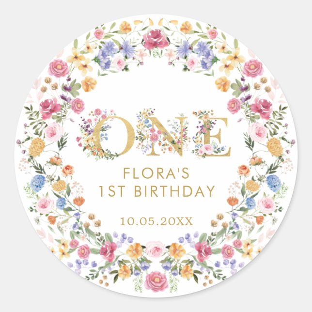 Sticker Rond Jardin Fleur sauvage Vibrant Wreath 1er anniversai (Devant)