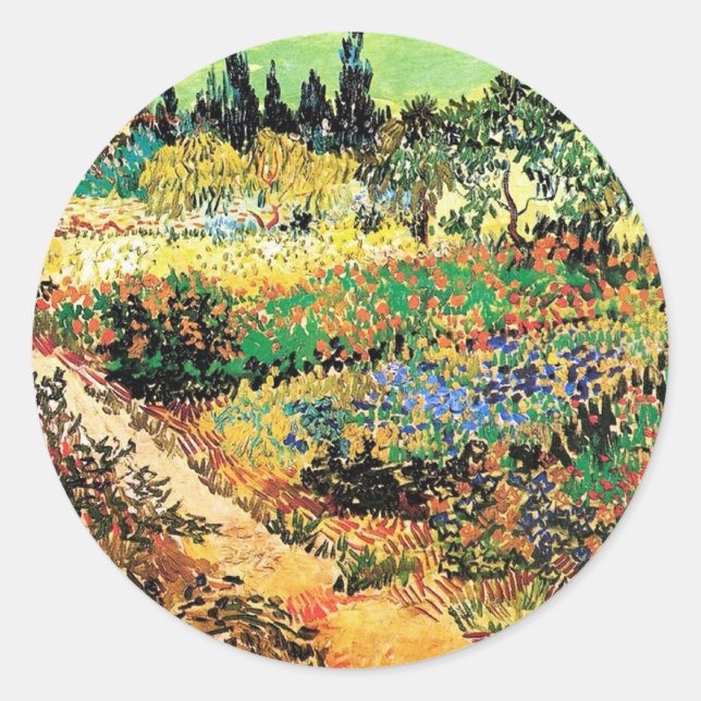Sticker Rond Jardin fleuri avec chemin, Vincent van Gogh (Devant)