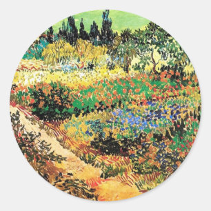 Sticker Rond Jardin fleuri avec sentier, Vincent van Gogh