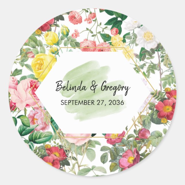 Sticker Rond Jardin floral, aquarelle et Mariage géométrique (Devant)