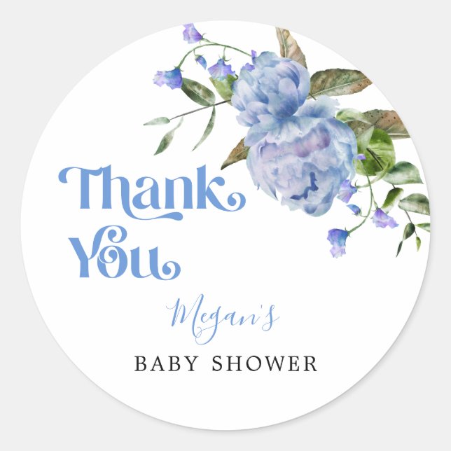 Sticker Rond Jardin Floral Bleu Baby shower Favoriser (Devant)