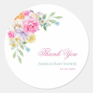 Sticker Rond Jardin floral clair Baby shower Merci