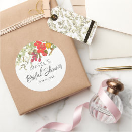 Sticker Rond Jardin Floral d'Été pour une Baby Shower de Mariag