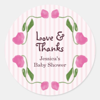 Sticker Rond Jardin Floral Rose Amour et Merci Baby Shower
