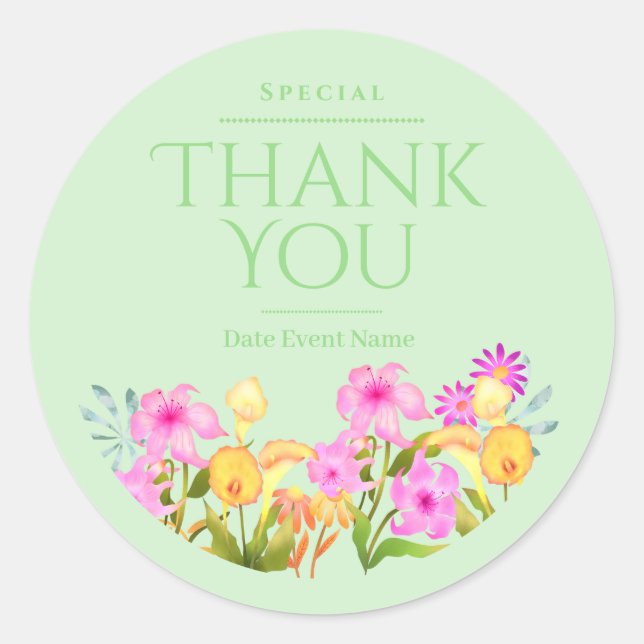 Sticker Rond Jardin Floral Vert Merci (Devant)