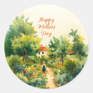 Sticker Rond Jardin Floral vintage Fête des Mères