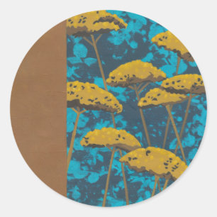 Sticker Rond Jardin Golden Yarrow avec Arrière - plan bleu