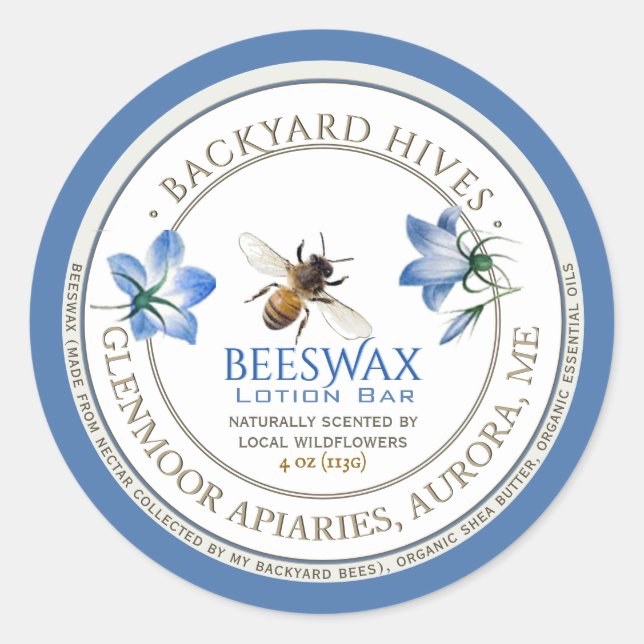 Sticker Rond Jardin Hive Lotion Bar Fleurs locales et abeille (Devant)