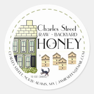 Sticker Rond Jardin Honey ruches avec abeilles et chat