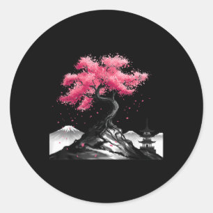 Sticker Rond Jardin japonais Sakura Japon Mont Fuji Cherry Blo