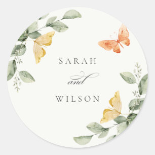 Sticker Rond Jardin Jaune mignon Papillons Mariage
