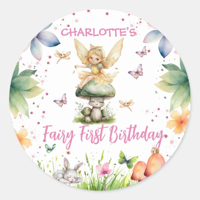 Sticker Rond Jardin magique Fée 1er anniversaire (Devant)