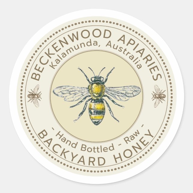 Sticker Rond Jardin Miel Mains Bouteilles d'abeilles à miel Gol (Devant)