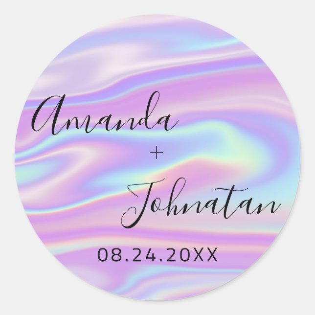 Sticker Rond Jardin Nom Date Noir Holographique (Devant)