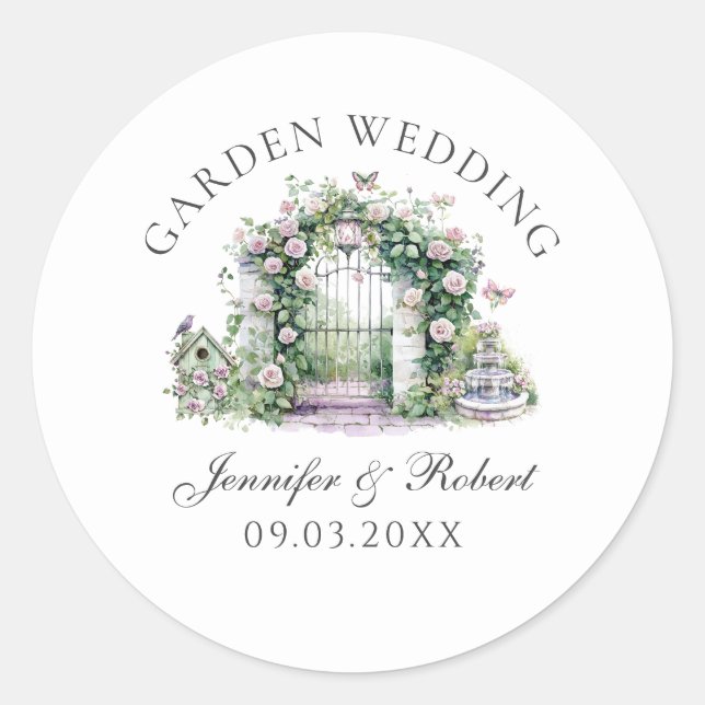 Sticker Rond Jardin romantique Mariage Floral Arch Fontaine (Devant)